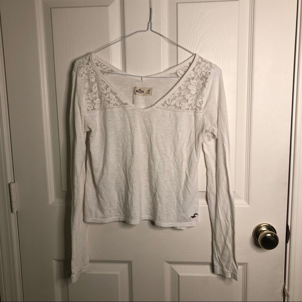 Hollister Cropped Lace White Long Sleeve Top